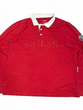 Y2K Guess Embroidered Logo Longsleeve Red Polo Shirt